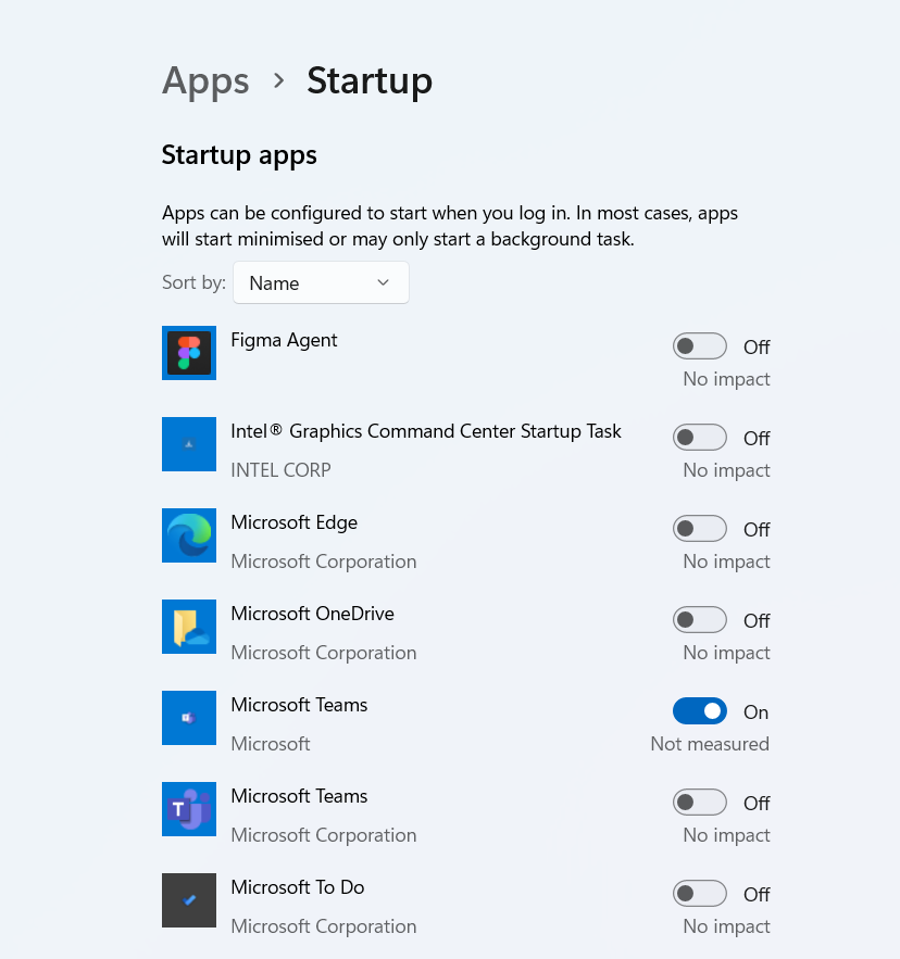 Startup apps Windows 10