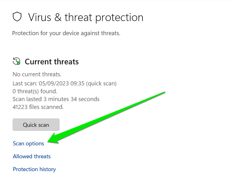 virus and threat protection scan options