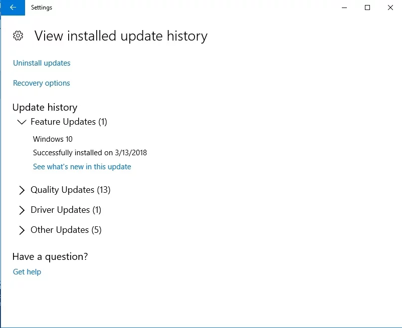 View installed Windows update history