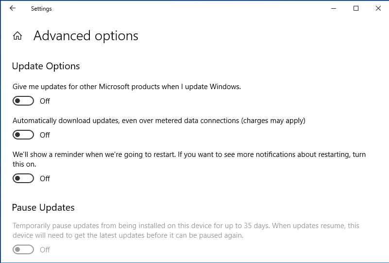 Disable Microsoft product updates.