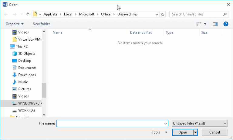 word auto recovery file location