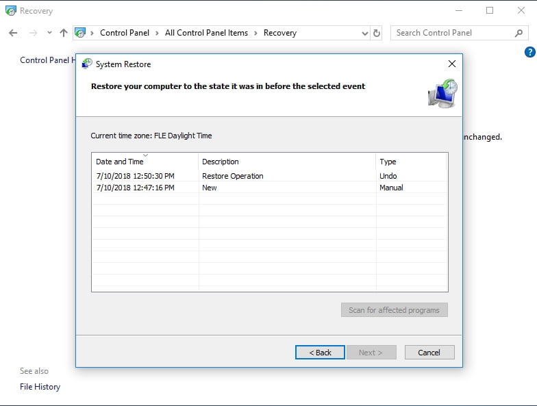 Choose a restore point and undo recent system changes.