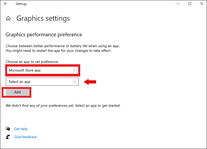 Graphics Settings Microsoft Store App