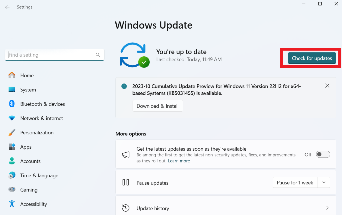 Check for updates Windows 10