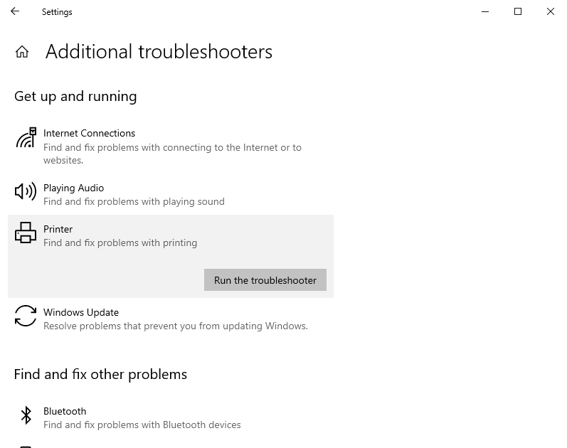 Printer Run the troubleshooter