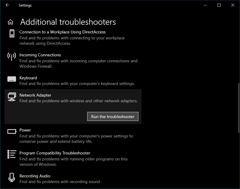 Run additional troubleshooters on Windows 10