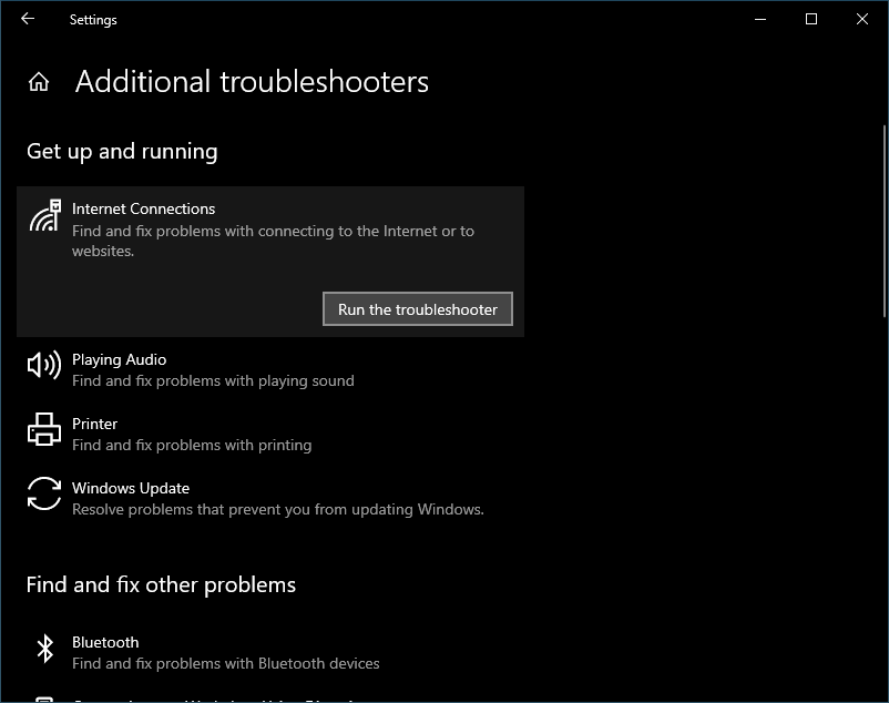 Windows 10 Additional Troubleshooter