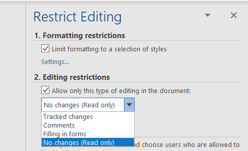 Microsoft Word Restrict Editing No Changes