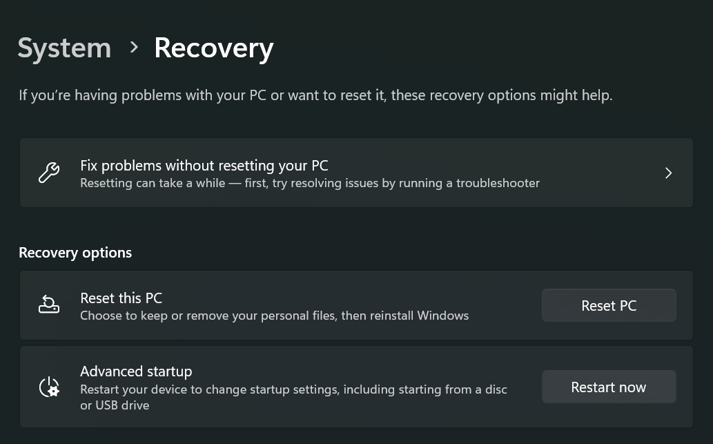 System Recovery on Windows 10