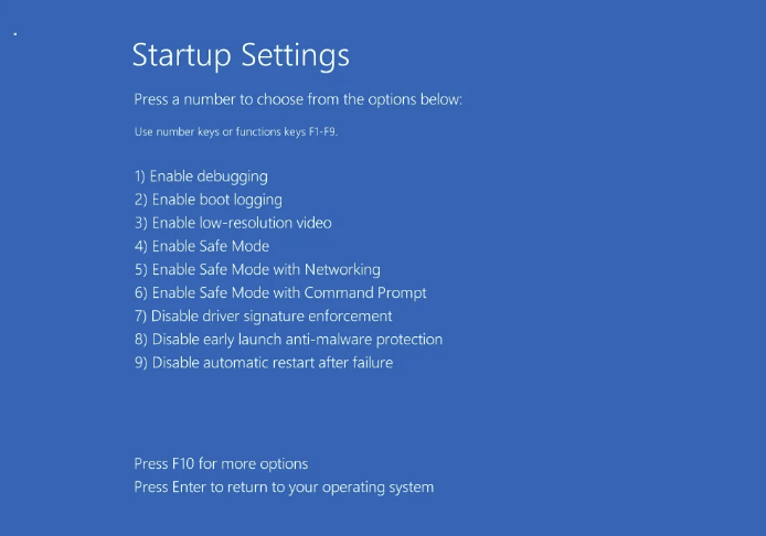 Windows 10 Startup settings