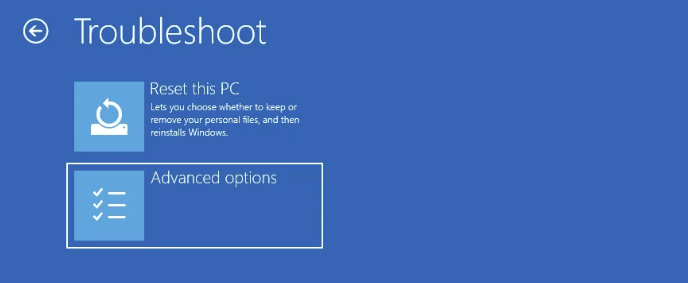 Windows Troubleshoot Advanced Options