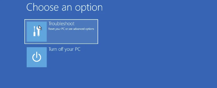 Windows Troubleshoot choose an option