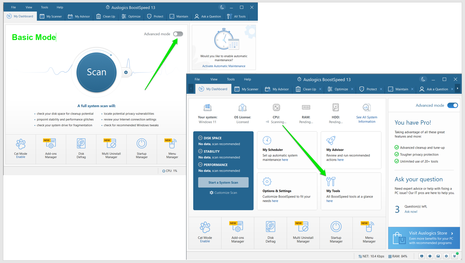 Auslogics BoostSpeed 13 Advanced Mode