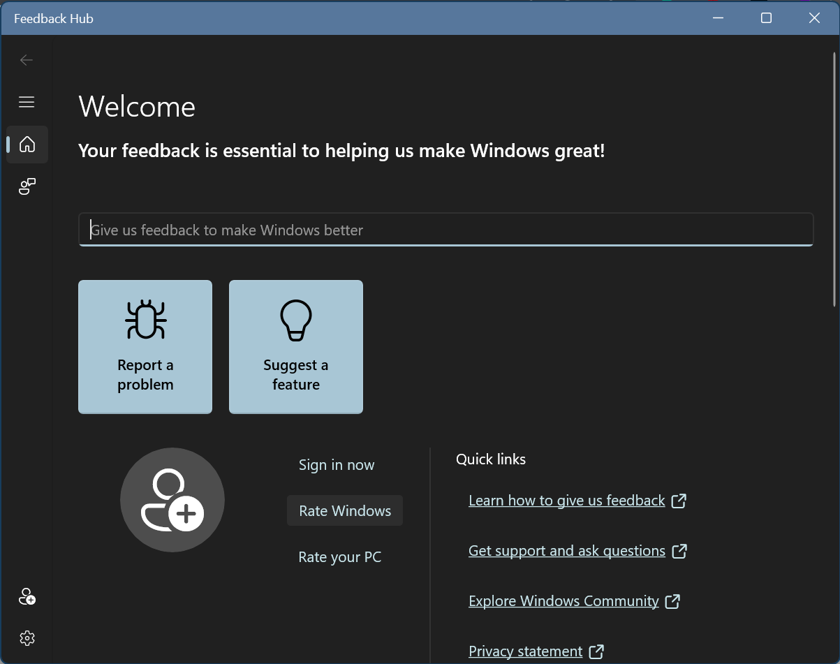 Feedback Hub Windows PC