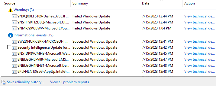 View reliability history on Windows PC