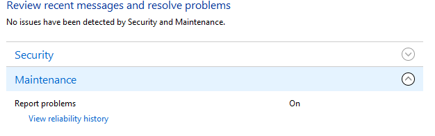 View reliability history via security and maintenance