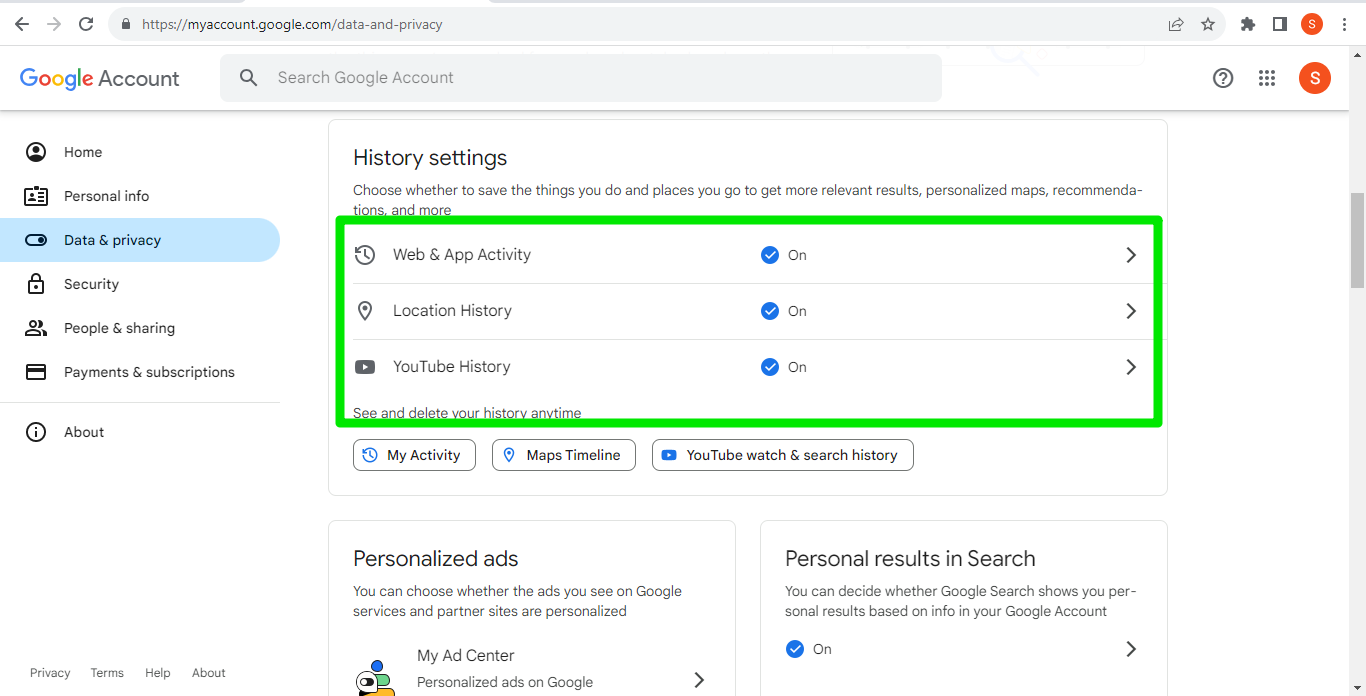 History Settings Google Chrome