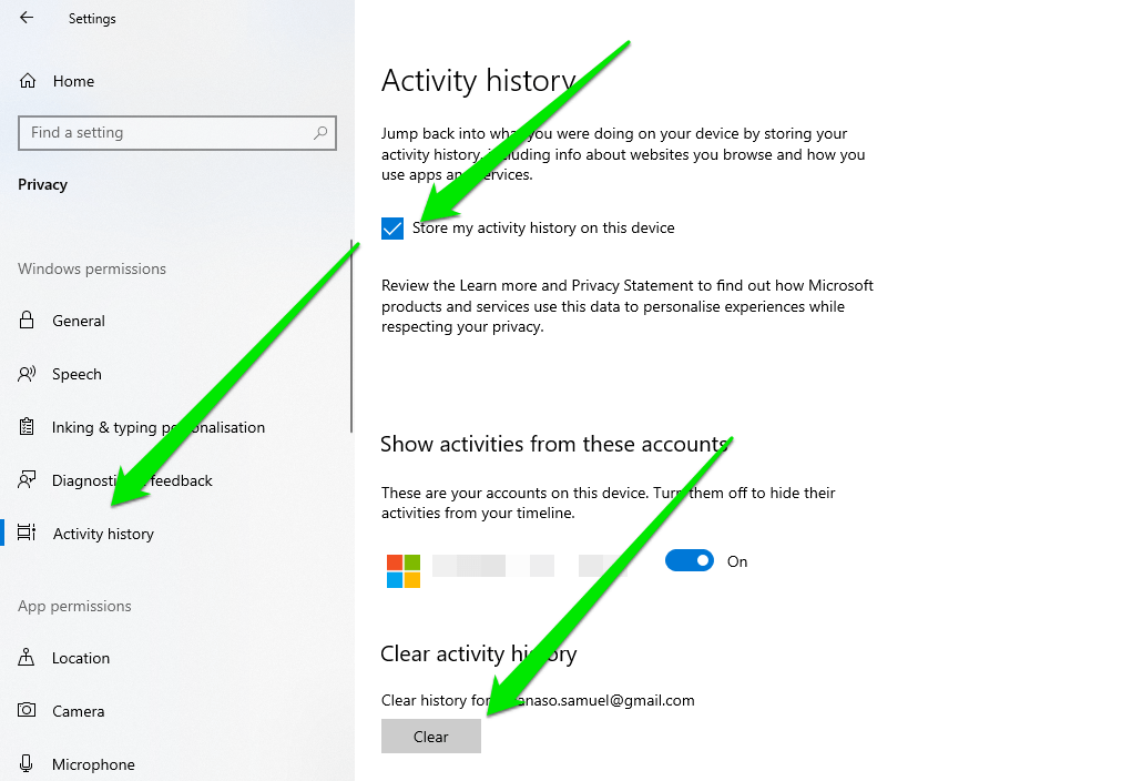 Windows 10 Activity History