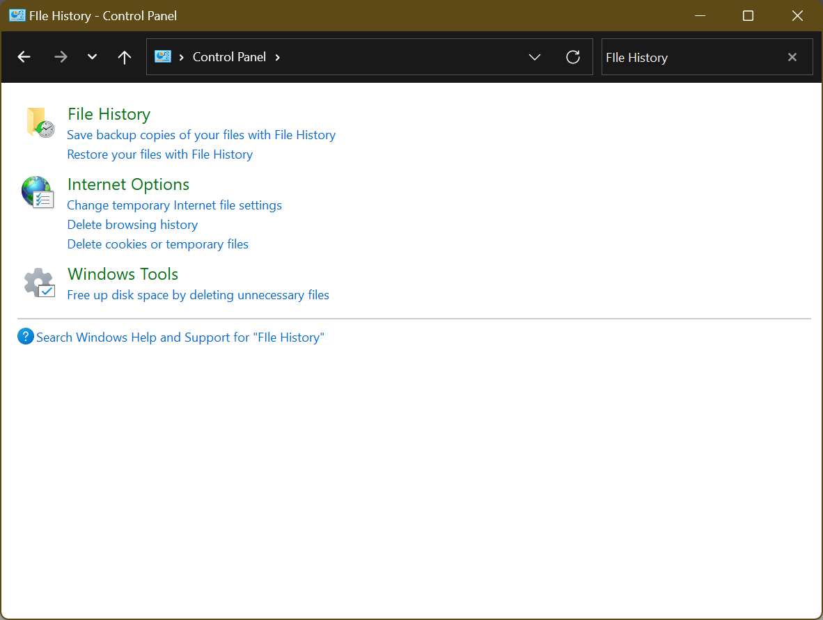 File History Window 11 Control Panel