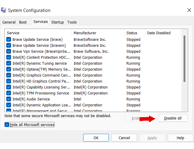 Windows System Configuration disable all