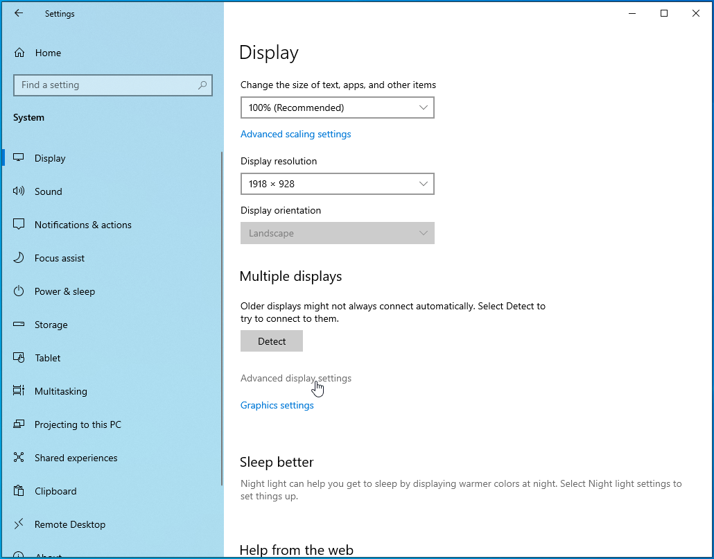 Click on the Advanced Display Settings link.