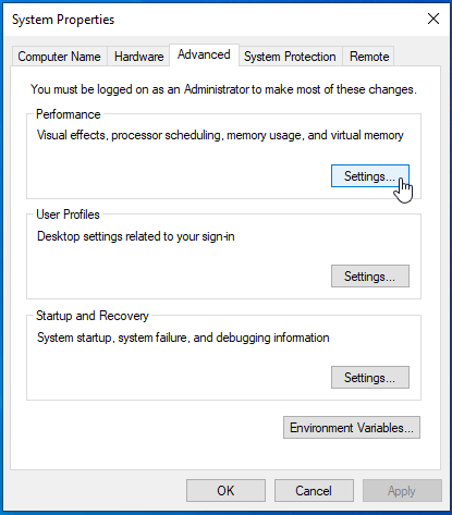 Click on Settings under Performance.