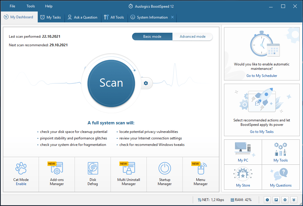 Click Scan to let Auslogics BoostSpeed scan your system.