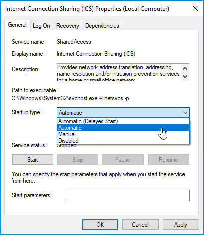 Select Automatic in Startup Type.