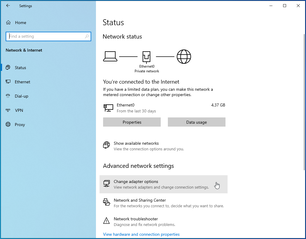 Select "Change adapter options."