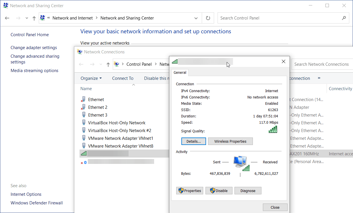 Click Change adapter settings.