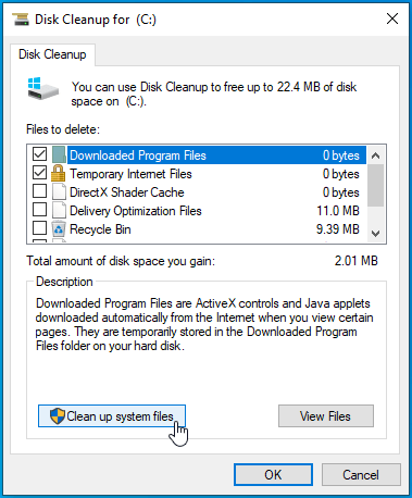 Click on "Clean up system files".