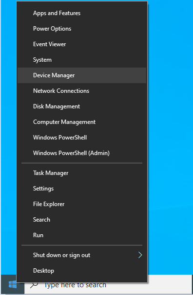 Click on Device Manager from the Power User menu.