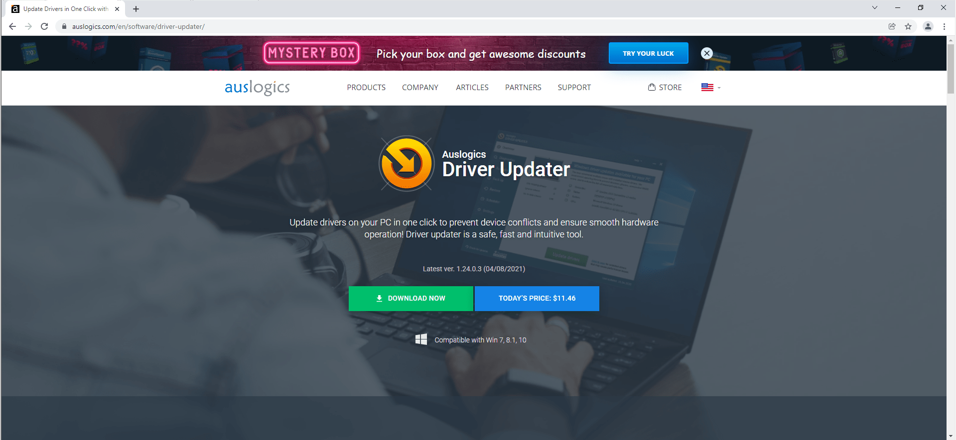 Go to Driver Updater's download page.