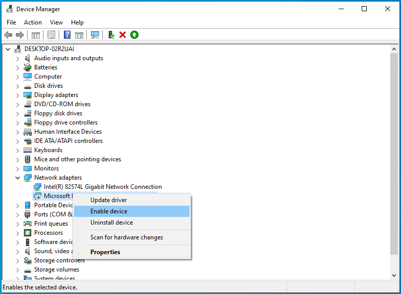 Enable your network adapter.