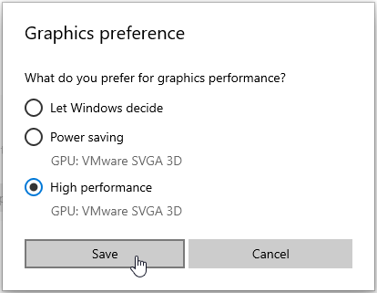 Select High Performance and click on Save.