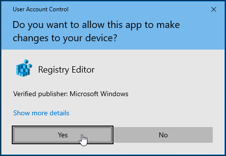 Give administrator access for the Registry Editor.