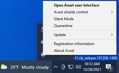 Right-click on the Avast icon.