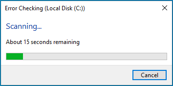 Wait while your disk is being checked for errors.