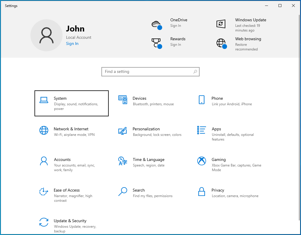 Select System from the Settings menu.