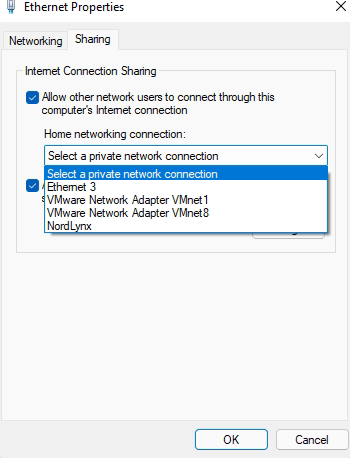 Select your connection from the drop-down menu.