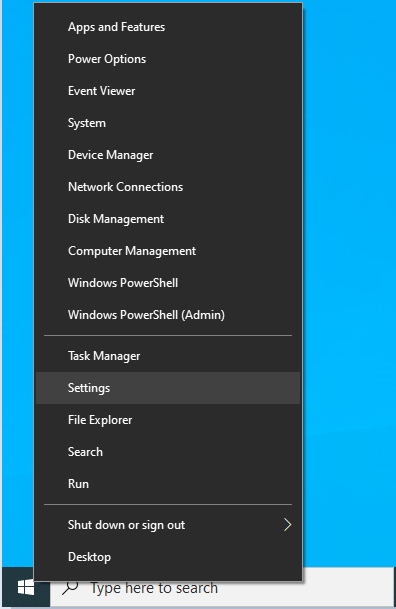 Click on Settings from the Start menu.