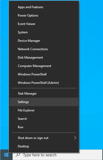 Click on Settings in the Start menu.