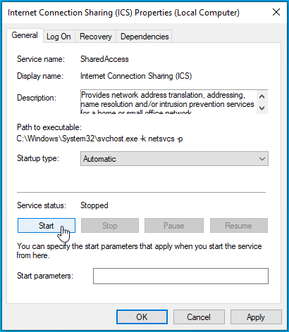 Enable the service by clicking Start.