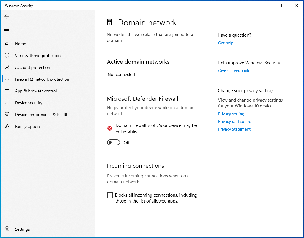 Disable Microsoft Defender Firewall.