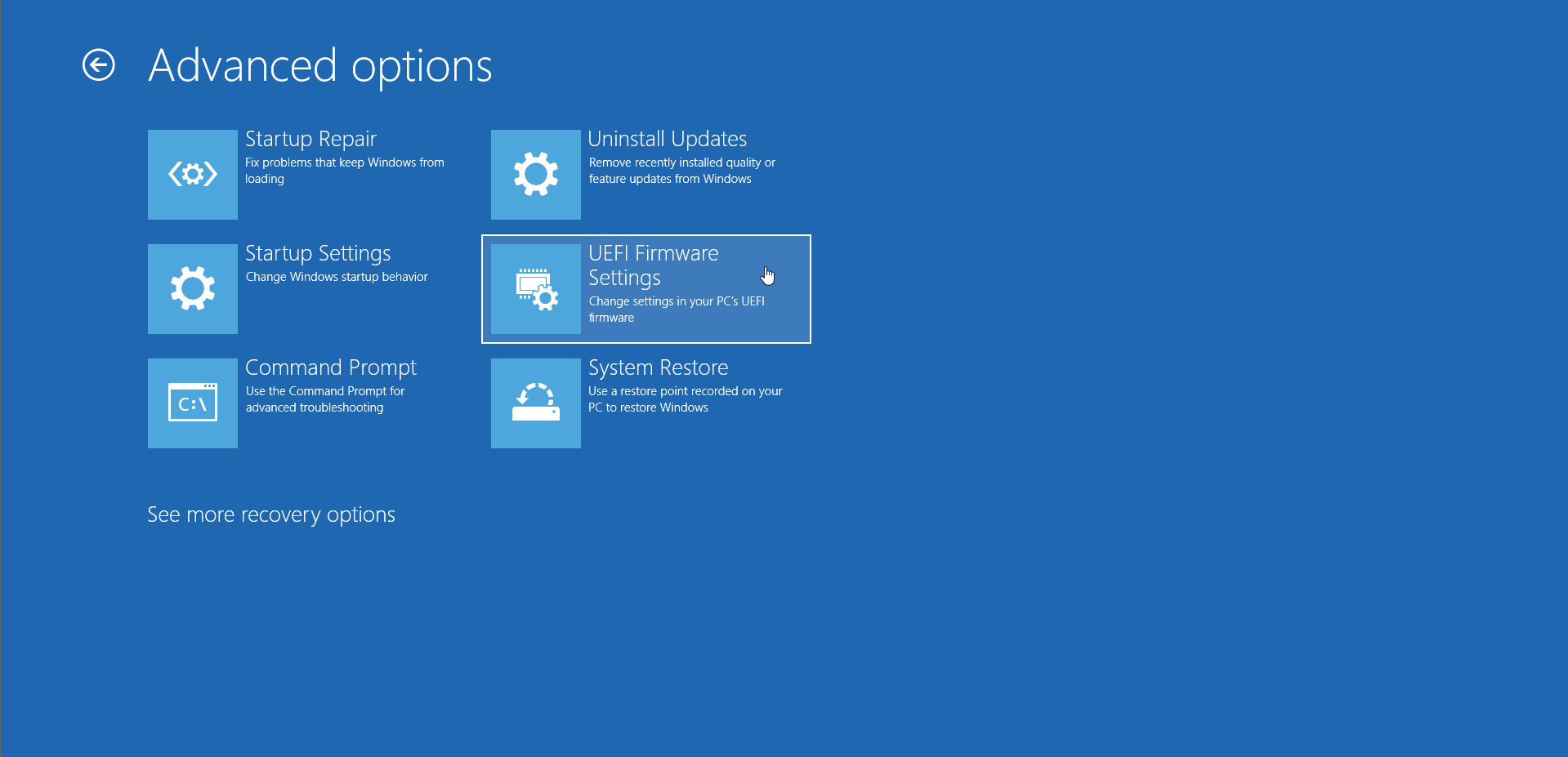 Select UEFI Firmware Settings under Advanced options.