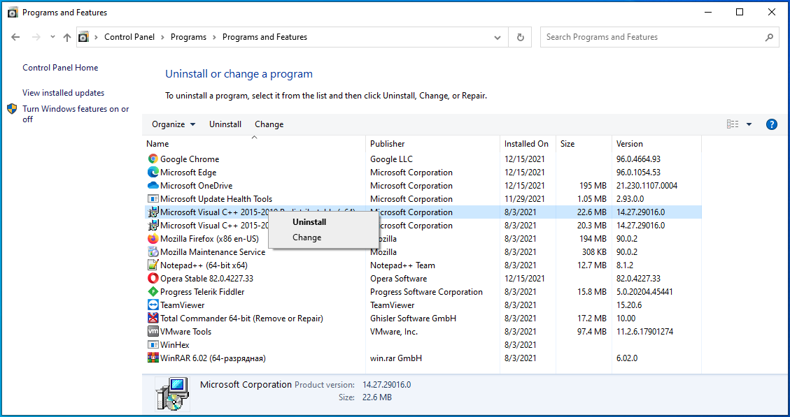 Uninstall the Visual C++ Package.