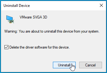 Click Uninstall to delete the driver software.