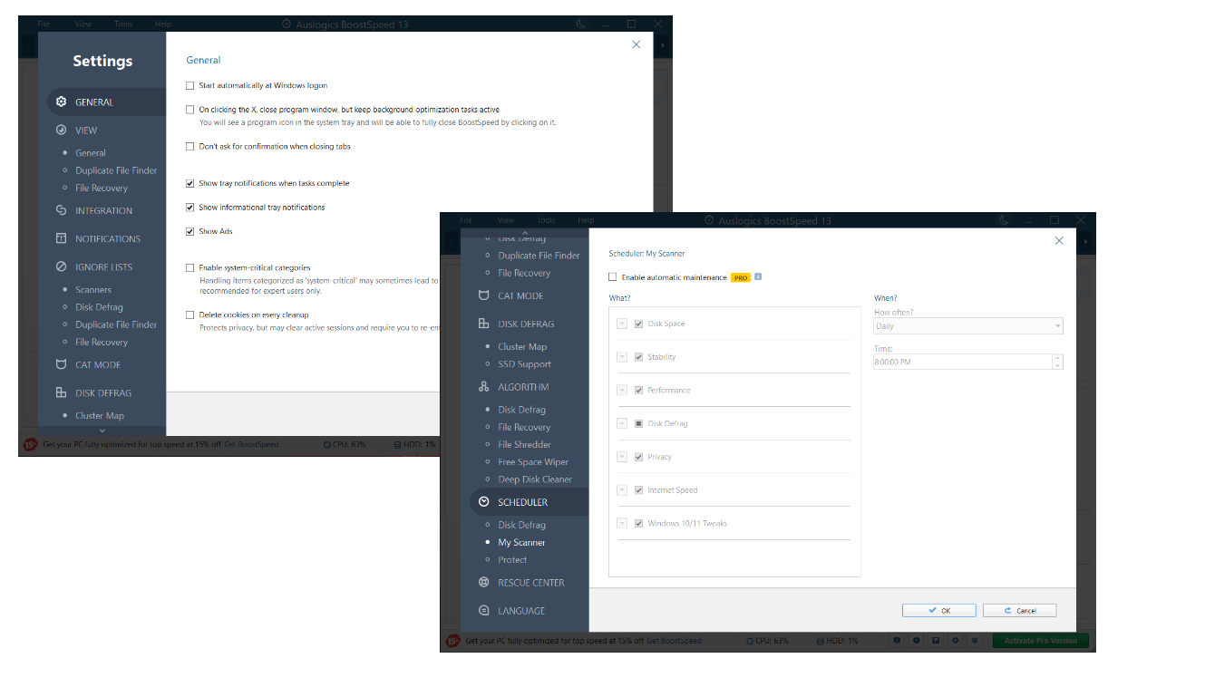 Enable automatic maintenance in Auslogics BoostSpeed