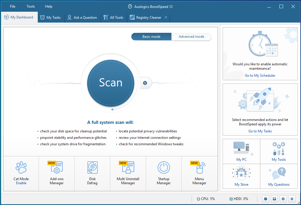 Click Scan to run Auslogics BoostSpeed and check your PC for system issues.