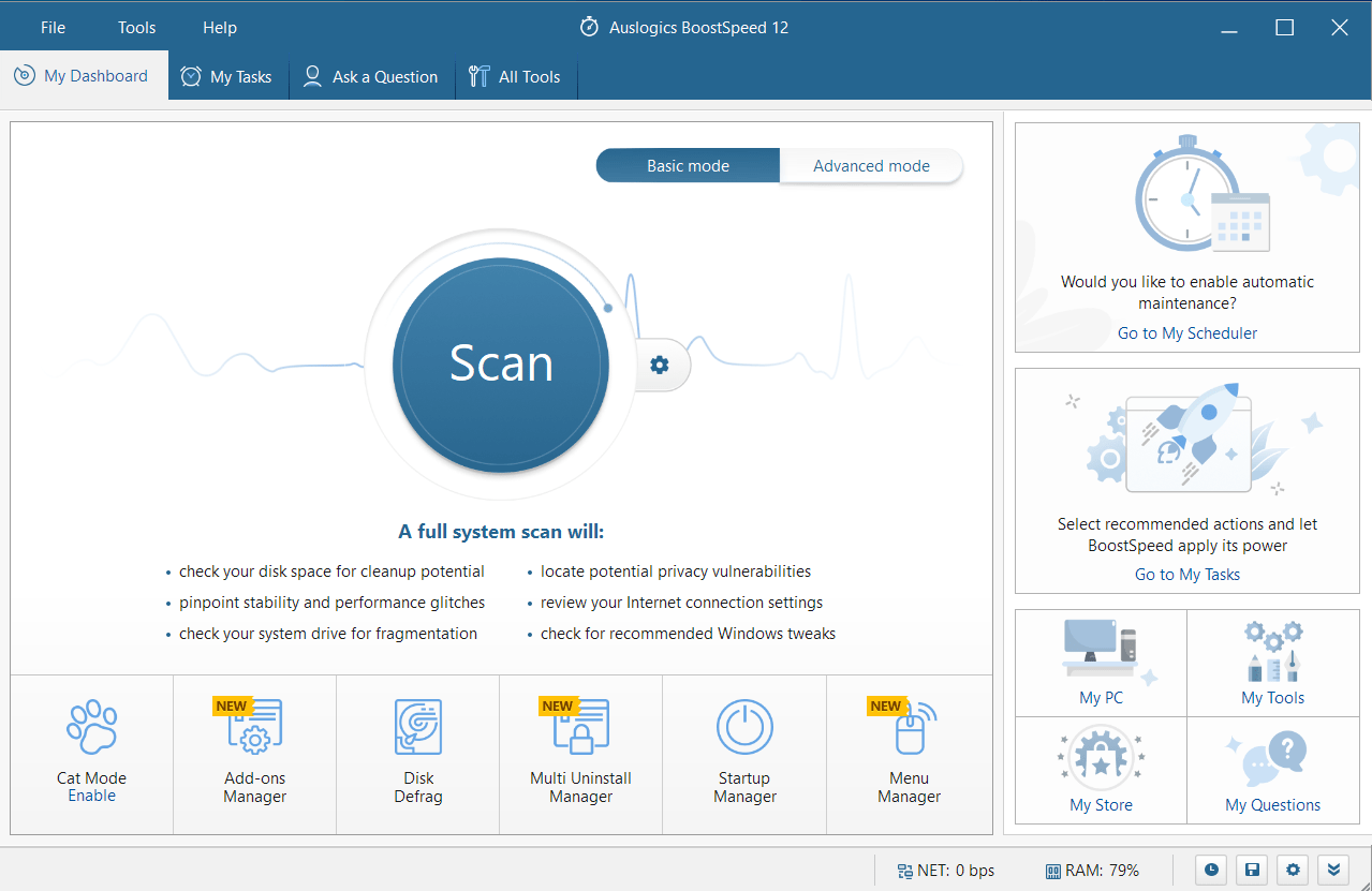 Click Scan to run a full system scan with Auslogics BoostSpeed.